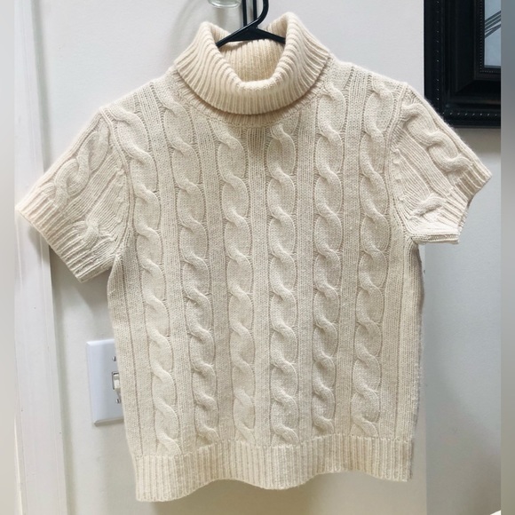 Lauren Ralph Lauren Sweaters - Off White Cable Knit Short Sleeve Turtleneck Sweater